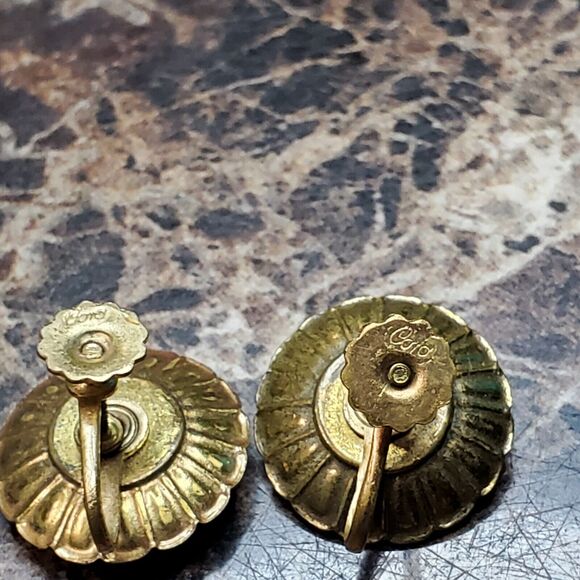 CORO Aqua Rhinestone Screw Back Earrings - Picture 5 of 8